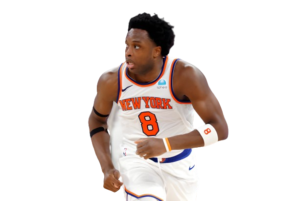 OG Anunoby #8 of the New York Knicks in action against the Indiana Pacers during Game One of the Eastern Conference Second Round Playoffs at Madison Square Garden